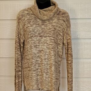 Cowl Neck Medium Drop Sleeve Oversized Beige Sweater Pink Rose